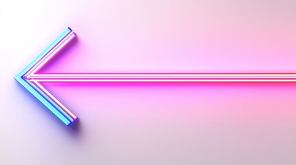 Neon arrow pointing left, vibrant pink and blue hues on white background.