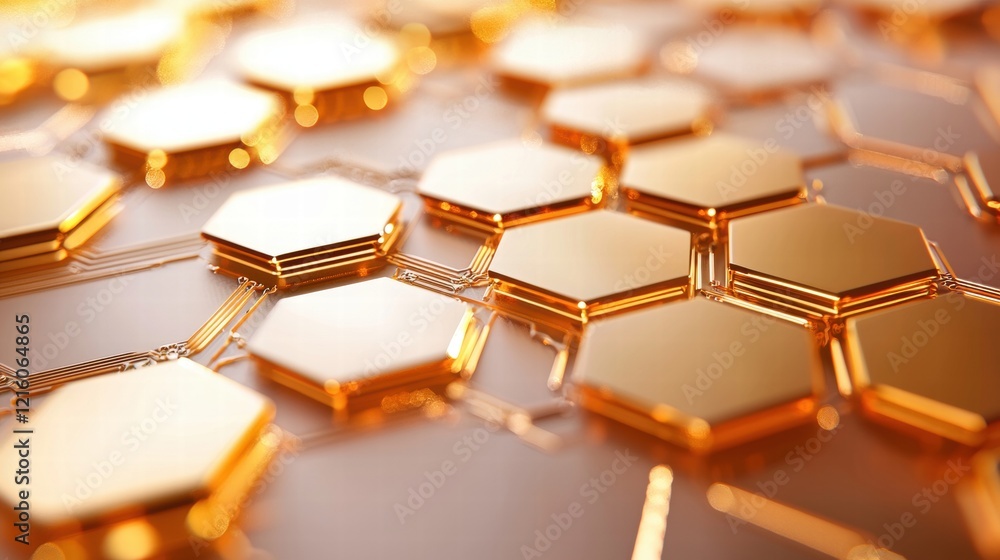 Poster innovative hexagon shape close up of a circuit board with hexagonal components, representing advance