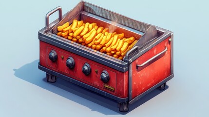 deep frying machine, fry basket classic minimal red metal and chrome