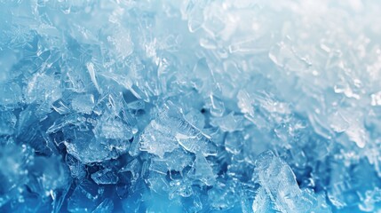 Obraz premium Close-Up View of Ice Crystals Glimmering Under Soft Blue Light, Capturing the Intricate Details and Textures of Frozen Water's Natural Beauty
