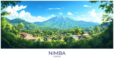 Nimba Liberia Travel Poster Flat Illustration Print Decor Gift Canvas Wall Art