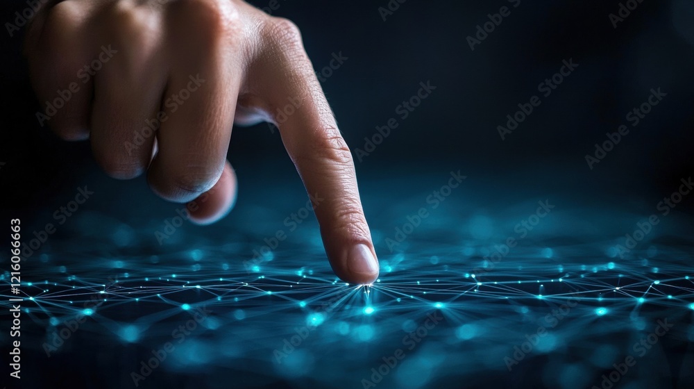 Poster innovative network or node diagram person interacting with a network diagram using a touchscreen int