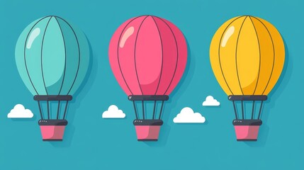 Obraz premium Three Colorful Hot Air Balloons Ascending Against a Blue Sky