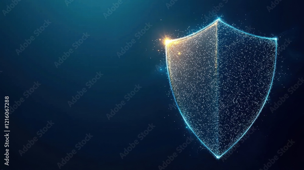 Poster cyber firewall and barrier a shield deflecting digital attacks and malware, symbolizing cybersecurit
