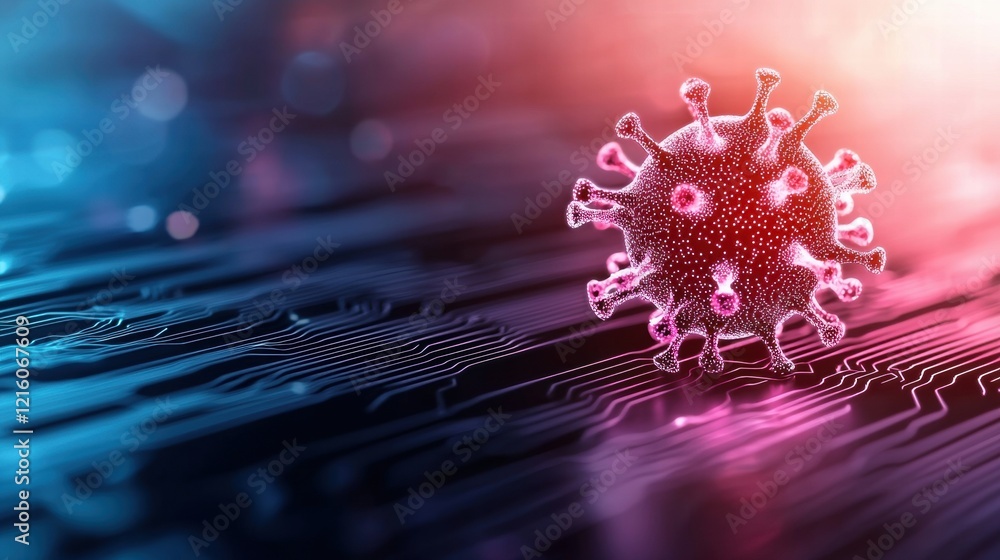 Poster cyber virus icon or warning sign a futuristic holographic virus icon with data streams and warning m
