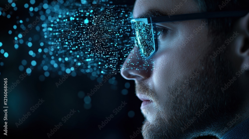 Poster innovative holographic interface or screen scientist working with a holographic interface displaying