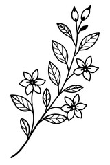 Trendy floral branch and minimalist flowers for logo or decorations. Hand drawn line wedding herb, elegant leaves for invitation save the date card. Botanical rustic trendy greenery