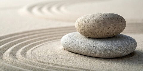 Serene Stacked Stones on a Tranquil Sand Garden