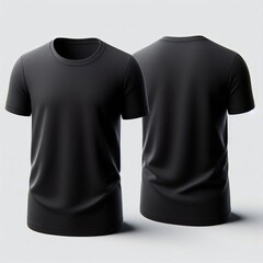 Front and back views of a plain black t-shirt isolated on a clean white background.

