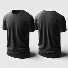 Front and back views of a plain black t-shirt isolated on a clean white background.

