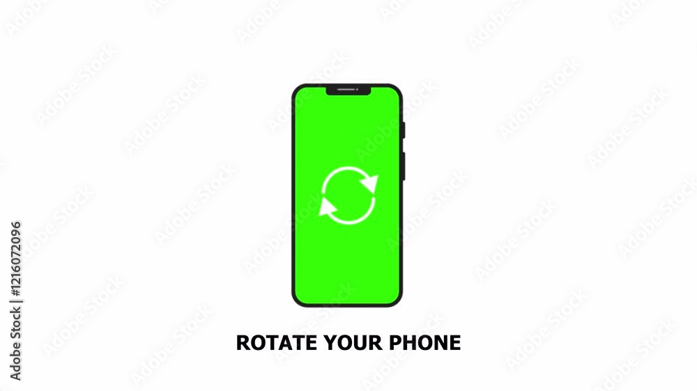 Poster animation of rotate your phone animation on white background, mobile phone green screen turn rotatin