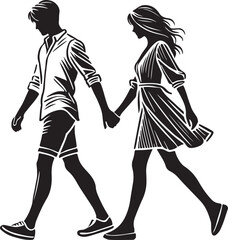 Downloadable silhouette vector EPS file of a couple walking, perfect for romantic designs, wedding themes, relationship concepts, family projects, and lifestyle art.
