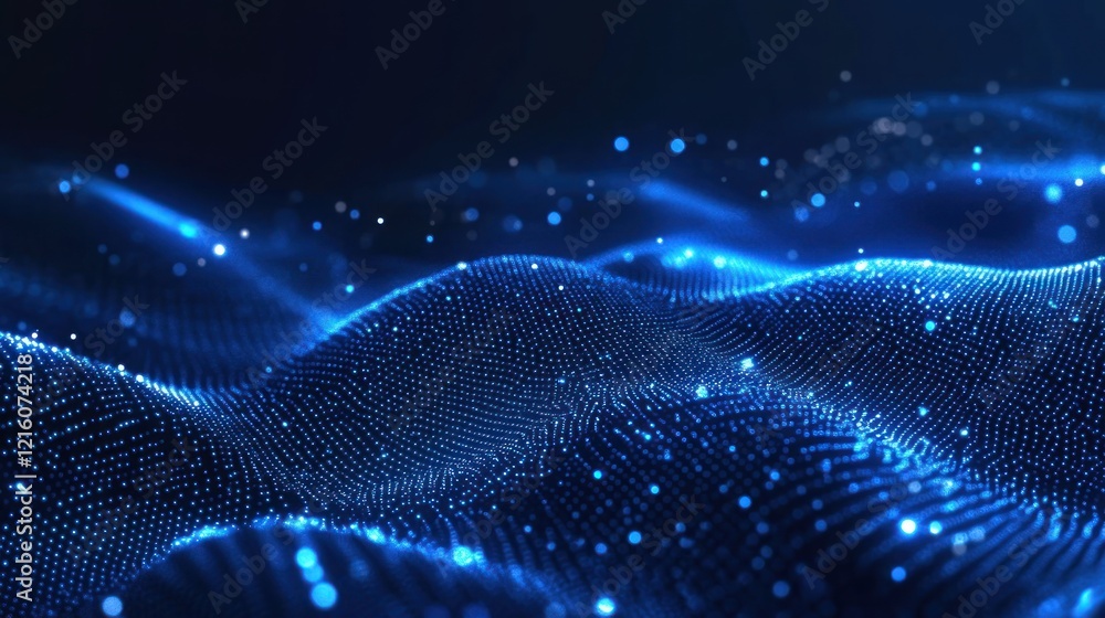 Aufkleber glowing blue particle waves digital abstract background