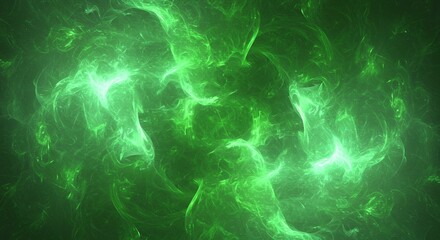 Abstract Green Energy Swirls Glowing Nebula Mystical Aura Bright Vivid Fantasy Background