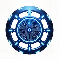 Obraz premium Futuristic Blue Circuit Board Design with Glowing Center on White Background