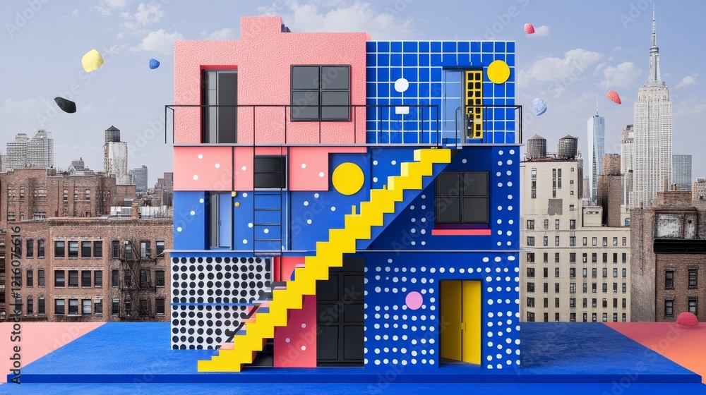 Poster abstract geometric building structure in a cityscape setting