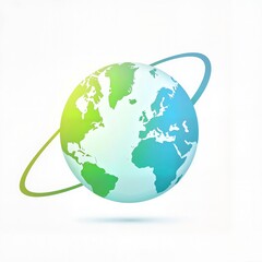 A Detailed Illustration of a Blue and Green Globe with a White Outline on a White Background