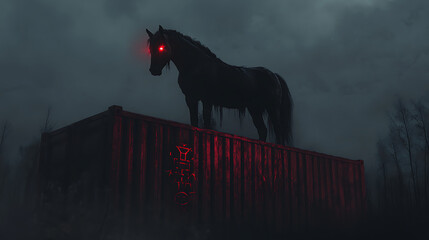Dark Horse on a Cargo Container at Night