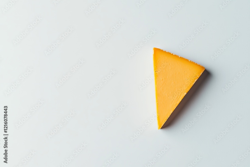 Aufkleber single triangle of cheddar cheese centered on smooth white background in clean overhead shot with am