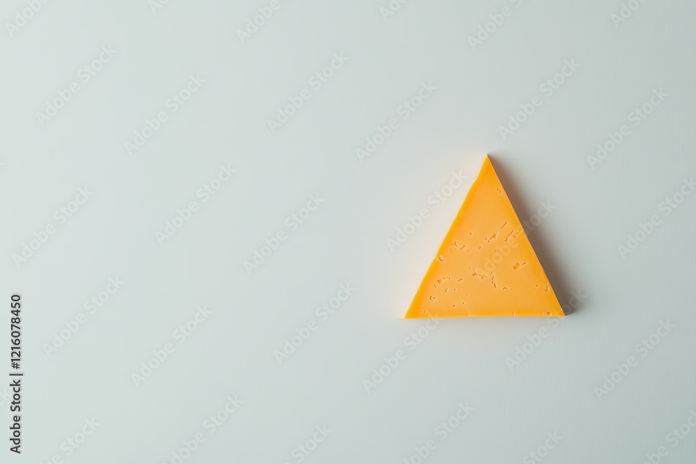 Aufkleber single triangle of cheddar cheese centered on smooth white background in clean overhead shot with am