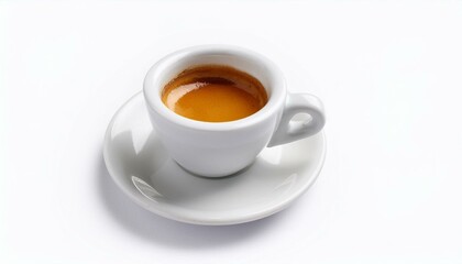 A single serving of espresso in a white cup.