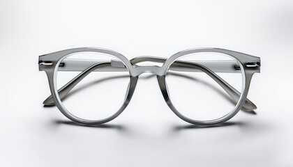 Stylish grey eyeglasses with a modern design.