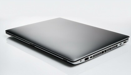 Sleek silver laptop, closed, on white background.