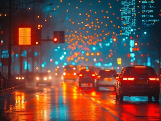 Rainy night traffic scene urban city digital photography wet conditions street level urban life