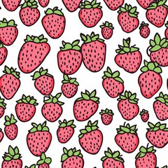 Colorful Hand-Drawn Strawberry Pattern on White Background