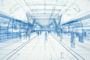 Fototapeta premium Architectural Design Blueprint of a Modern Transportation Hub: A Futuristic Vision of Travel and Urban Infrastructure