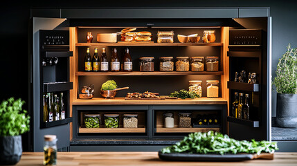 Modern Kitchen Pantry: Organized Food Storage and Gourmet Ingredients