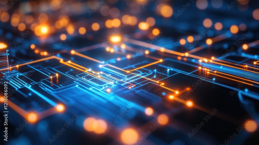 Poster d representation of artificial intelligence depicted as glowing interconnected circuits.