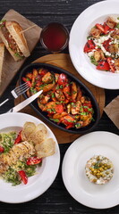 Festive set table on black background