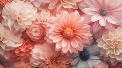 Pastel Pink Dahlias Ranunculus Flowers Background Soft Floral Texture