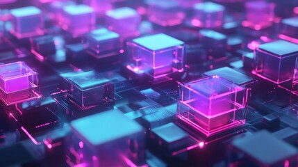 Fototapeta premium Abstract blockchain technology visualization with glowing nodes and futuristic digital graphics.