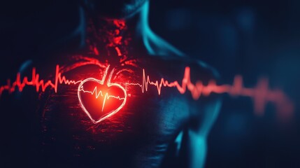 Fototapeta premium Glowing Heartbeat Rhythm Digital Art Red Heartbeat Human Torso