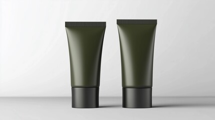 Close-Up of Olive Green Cosmetic Tubes with Soft Shadows