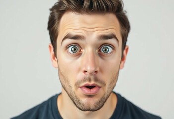 Surprised male portrait with neutral background