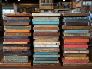 Fototapeta premium Artisan crafting event workshop location wooden planks collection indoor environment close-up view rustic aesthetic