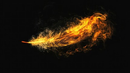 A fiery feather design with vibrant flames against a dark background.