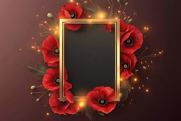 Elegant Red Poppies and Gold Frame with Sparkles