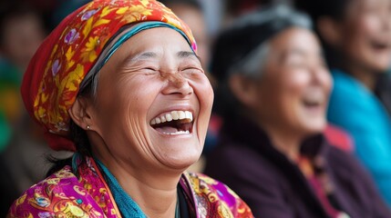 International day happiness: national laughter occasion, delighted people, happy women, cheerful men, pluralistic gathering, multinational inclusive festival, global harmony, polyethnic celebration