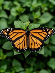 Fototapeta premium Monarch butterfly on a green leaf