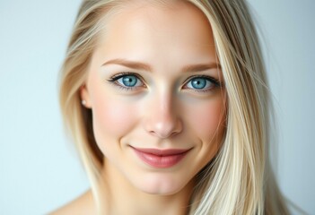 Fototapeta premium Serene Nordic blond female portrait with bright blue eyes