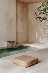Minimalist spa interior design with pool and stone