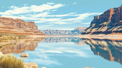 Lake Powell's Serene Reflection: A Canyon Landscape in Arizona