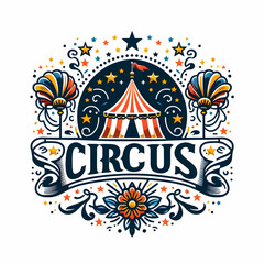 Colorful Circus Illustration with Clown, Tent, Acrobat and Carnival Elements – Fun Festival Design