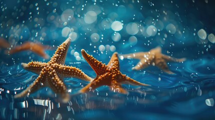 Starfish in blue water as background, sea life