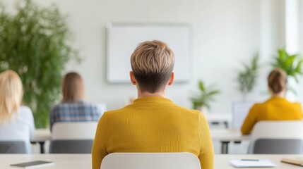 A group of people participating in a training session, focusing on learning and professional development in a modern office environment.