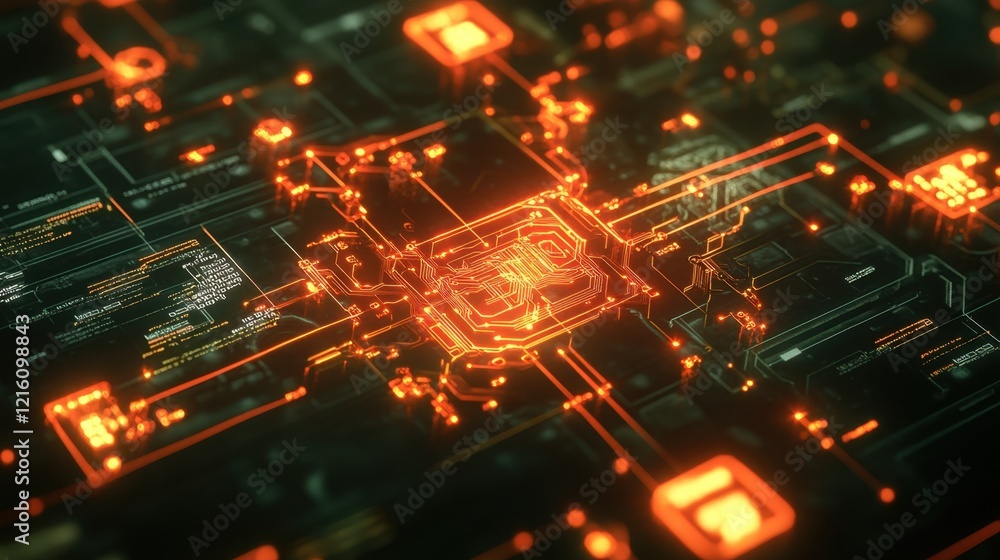 Poster advanced fintech data visualization with glowing currency symbols and futuristic graphs.